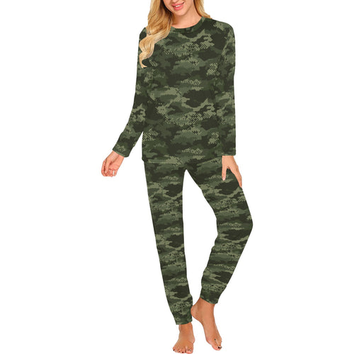 Digital Green camouflage pattern Women's All Over Print Pajama Set