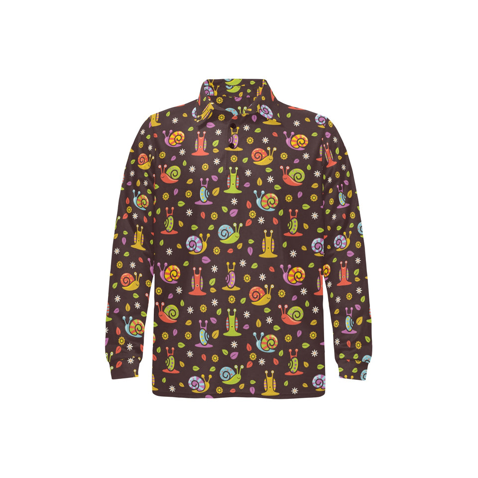 Snail Pattern Print Design 02 Men's Long Sleeve Polo Shirt