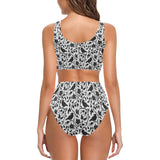 Crow dark floral pattern Chest Bowknot High Waisted Bikini Swimsuit