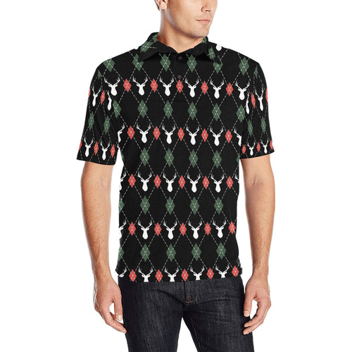 Deer Christmas new year pattern argyle Men's All Over Print Polo Shirt