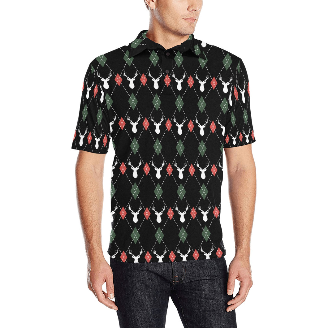 Deer Christmas new year pattern argyle Men's All Over Print Polo Shirt