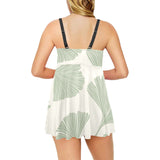 Ginkgo leaves pattern Chest Sexy Pleated Two Piece Swim Dress