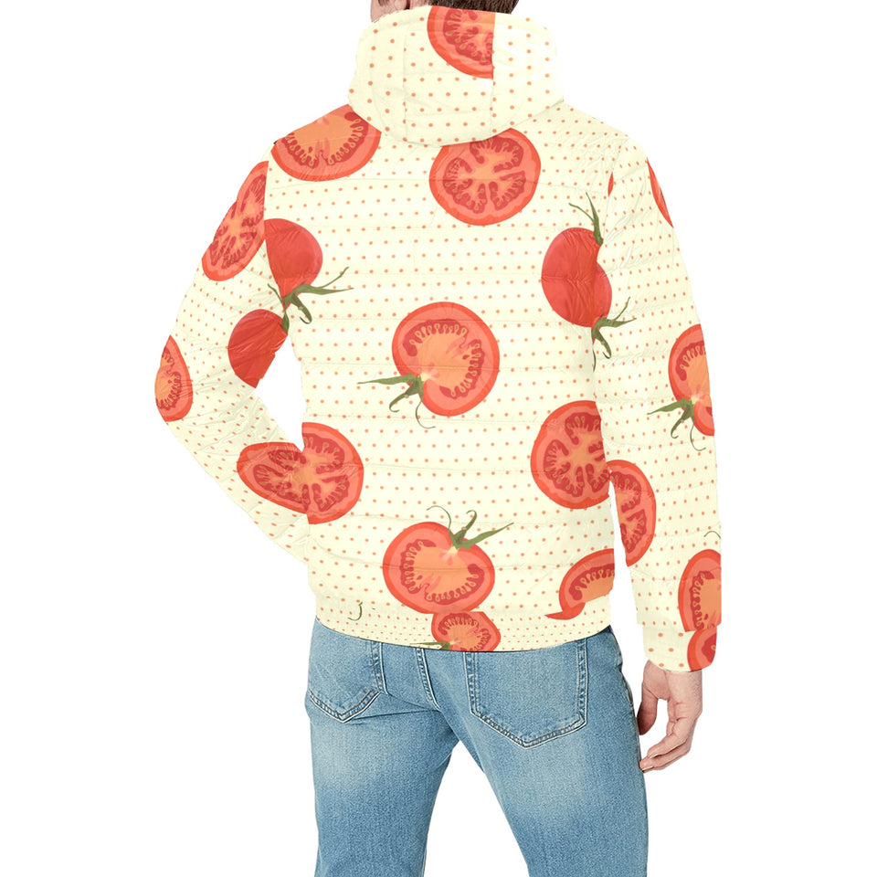 Tomato dot background Men's Padded Hooded Jacket