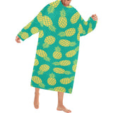 Pineapples pattern green background Blanket Robe with Sleeves
