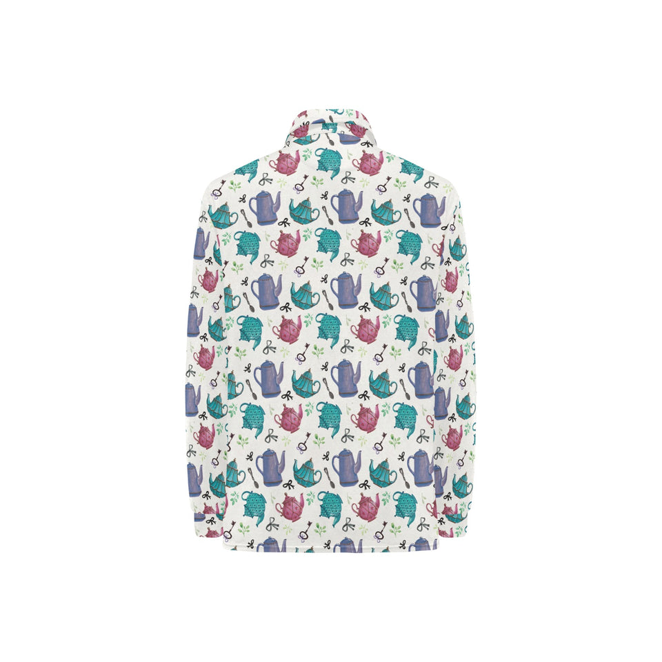 Tea pots Pattern Print Design 05 Women's Long Sleeve Polo Shirt