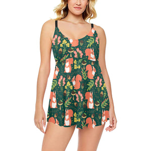 Squirrel Pattern Print Design 03 Chest Sexy Pleated Two Piece Swim Dress