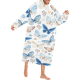 blue butterfly pattern Blanket Robe with Sleeves