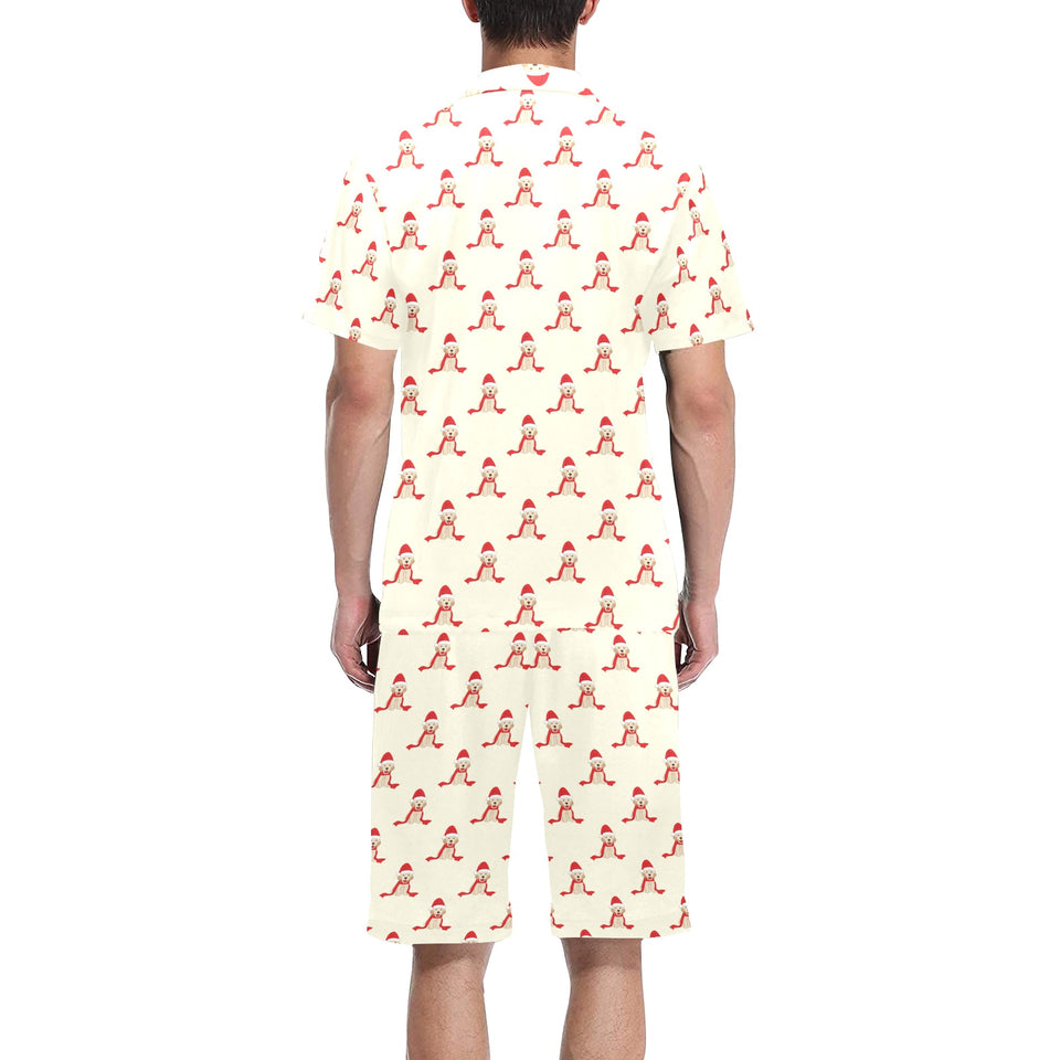 Golden Retriever Pattern Print Design 01 Men's V-Neck Short Pajama Set