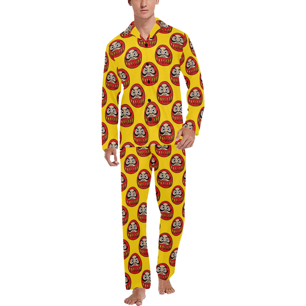 Daruma japanese wooden doll yellow background Men's Long Pajama Set