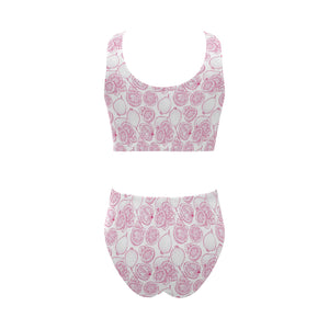 Sketch guava pattern Chest Bowknot High Waisted Bikini Swimsuit