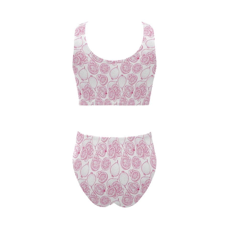 Sketch guava pattern Chest Bowknot High Waisted Bikini Swimsuit