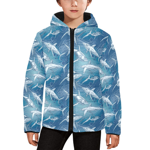 Shark hand drawn Kids' Boys' Girls' Padded Hooded Jacket