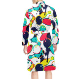watercolor bowling ball pins Men's Long Sleeve Belted Night Robe