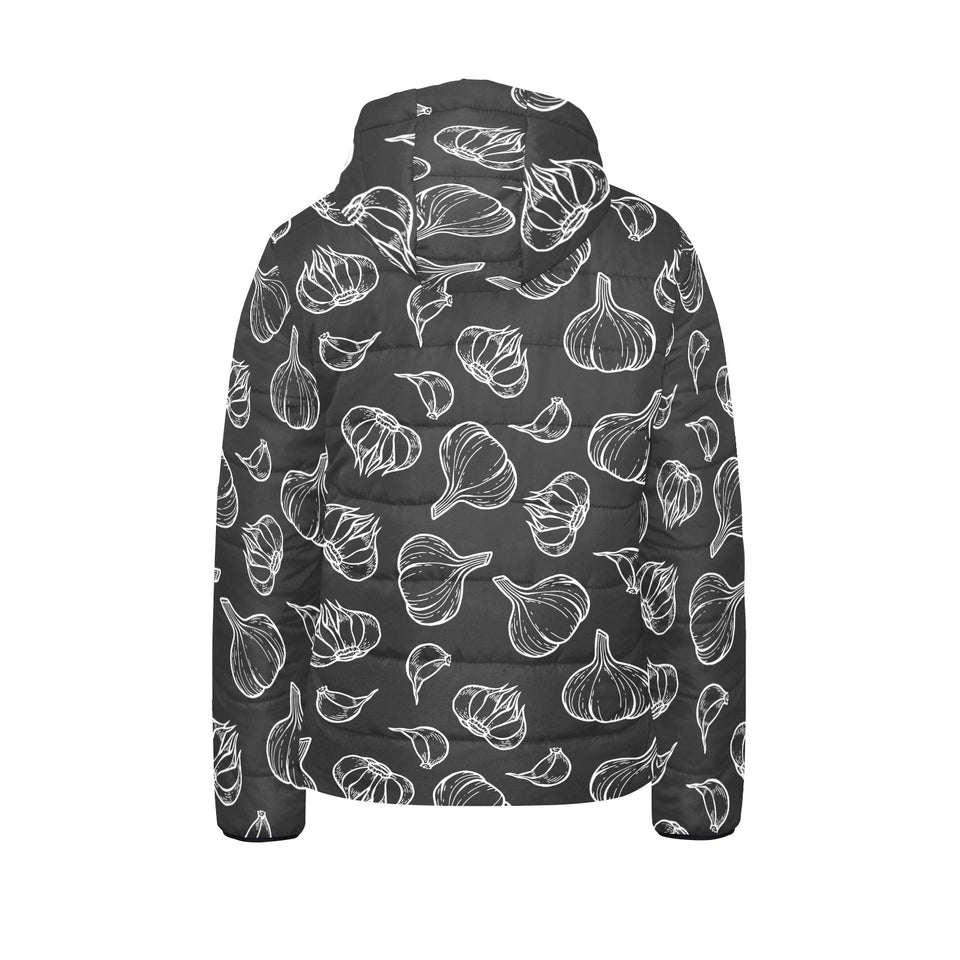 Garlic pattern black background Kids' Boys' Girls' Padded Hooded Jacket