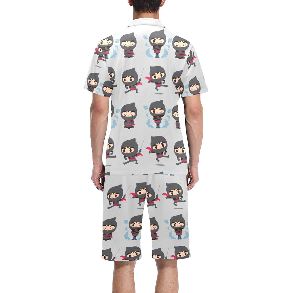 Cute ninja pattern Men's V-Neck Short Pajama Set