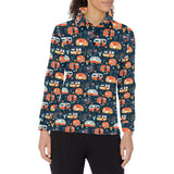 Camper Van Pattern Print Design 05 Women's Long Sleeve Polo Shirt