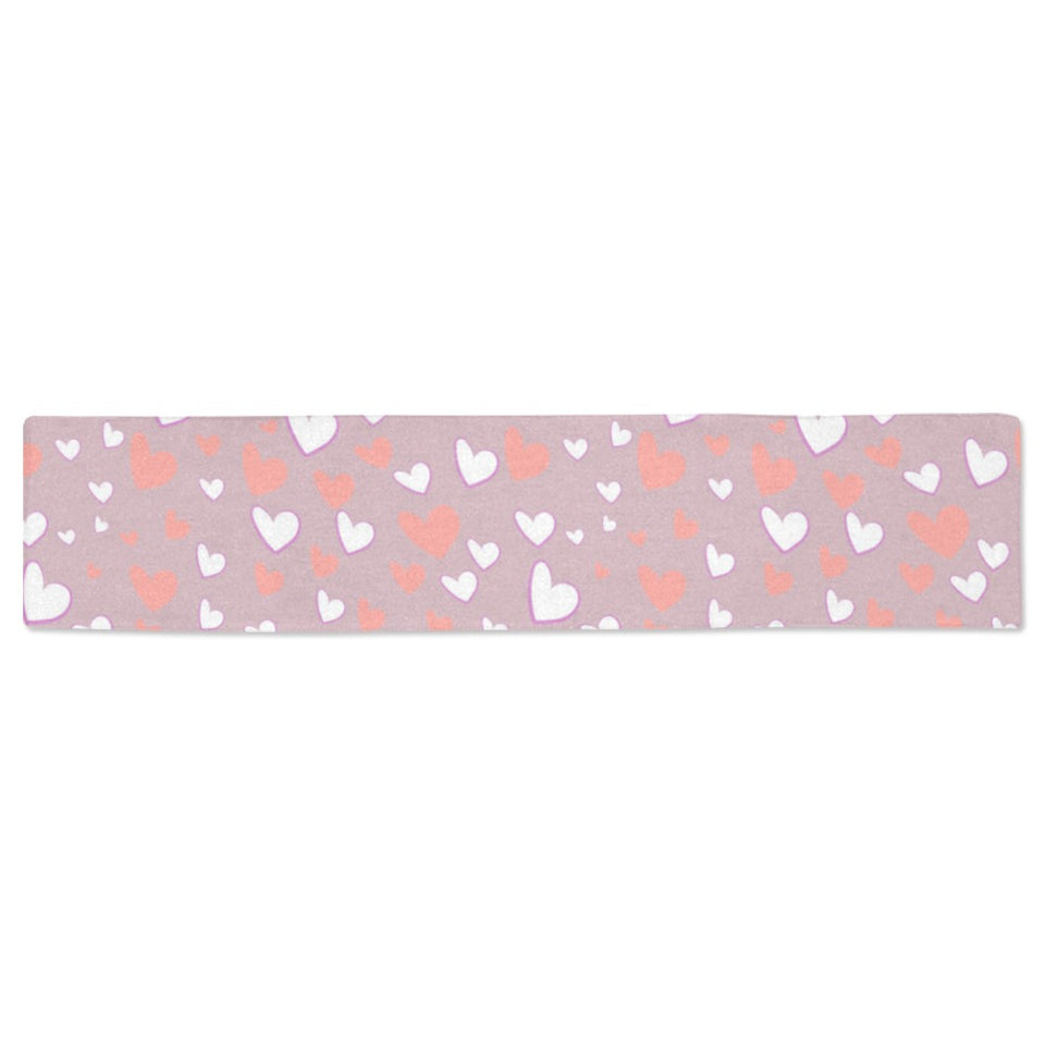 coral white heart pattern Table Runner