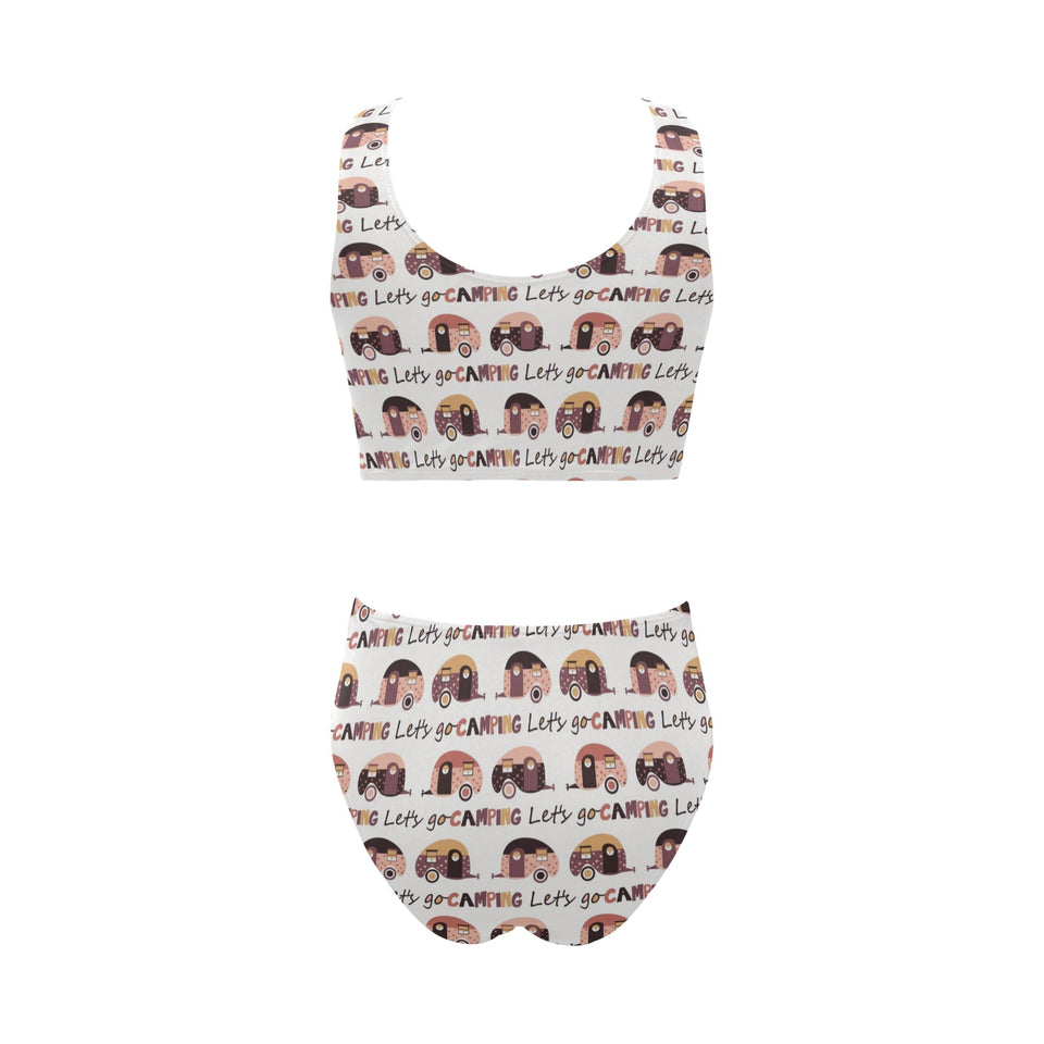 Camper Van Pattern Print Design 01 Chest Bowknot High Waisted Bikini Swimsuit