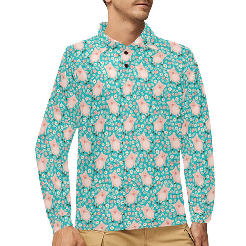 Pig Pattern Print Design 01 Men's Long Sleeve Polo Shirt