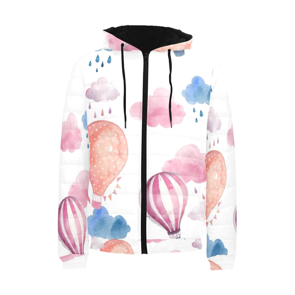 Watercolor air balloon cloud pattern Men's Padded Hooded Jacket