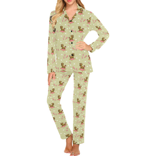 Yorkshire Terrier Pattern Print Design 01 Women's Long Pajama Set