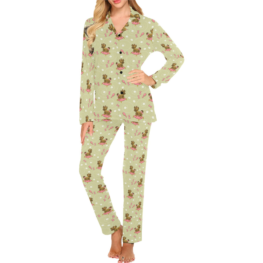 Yorkshire Terrier Pattern Print Design 01 Women's Long Pajama Set