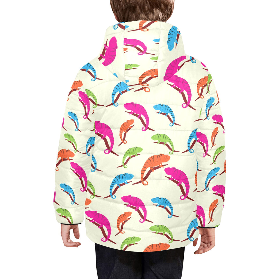 Colorful Chameleon lizard pattern Kids' Boys' Girls' Padded Hooded Jacket