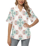 Square floral indian flower pattern Women's All Over Print Hawaiian Shirt