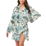 Dragonfly Butterfly Plants insect flower vintage s Women's Long Sleeve Belted Night Robe