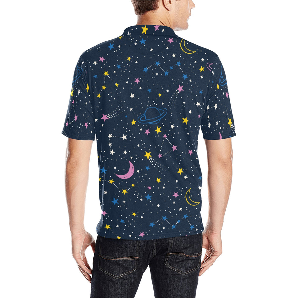 space pattern with planets, comets, constellations Men's All Over Print Polo Shirt