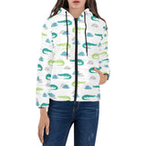 watercolor crocodile pattern Women's Padded Hooded Jacket