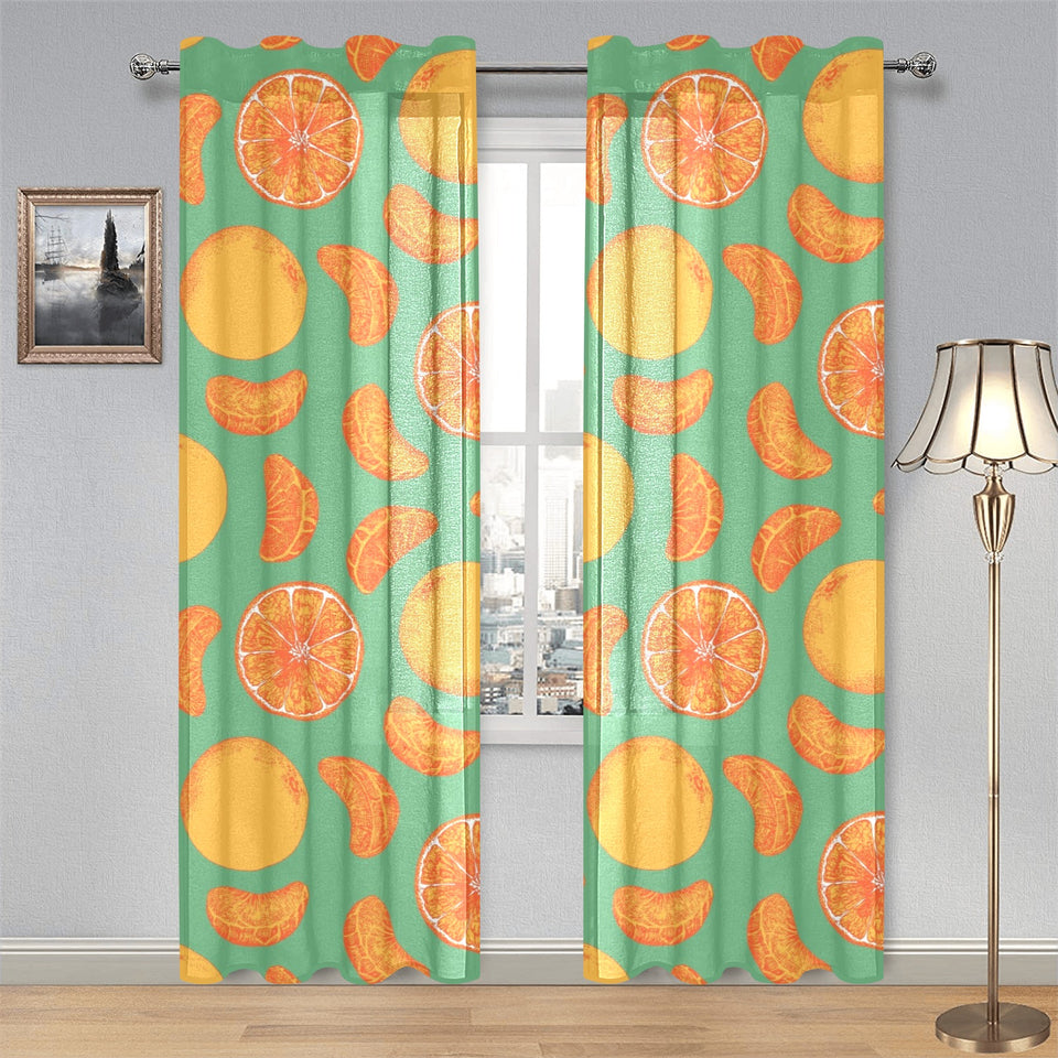 orange fruit pattern green background Gauze Curtain