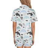 Cute dolphins Childish Style pattern Women's V-Neck Short Pajama Set