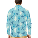 Blue starfish coral reef pattern Men's Long Sleeve Polo Shirt