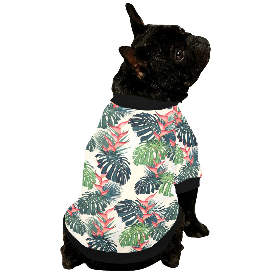 heliconia flowers, palm and monstera leaves All Over Print Pet Dog Round Neck Fuzzy Shirt