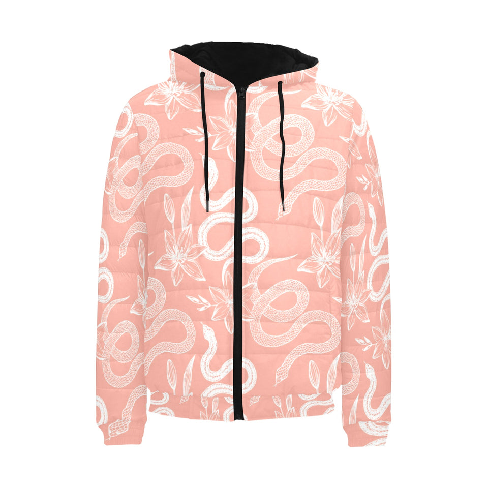 Snake lilies flower pattern Men's Padded Hooded Jacket