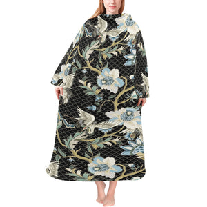 Japanese crane ornament elements Blanket Robe with Sleeves