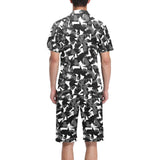 Crow illustration pattern Men's V-Neck Short Pajama Set
