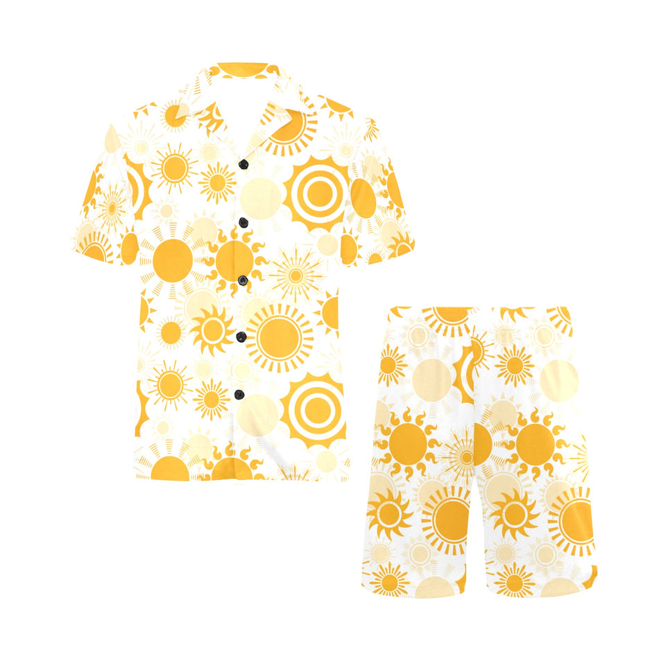 Sun design pattern Men's V-Neck Short Pajama Set