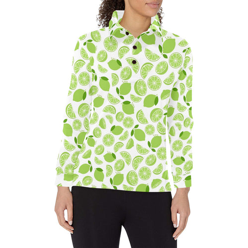 Lime design pattern Women's Long Sleeve Polo Shirt