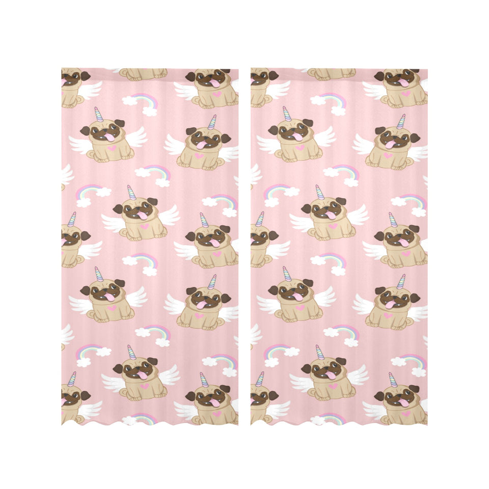 Cute unicorn pug pattern Gauze Curtain
