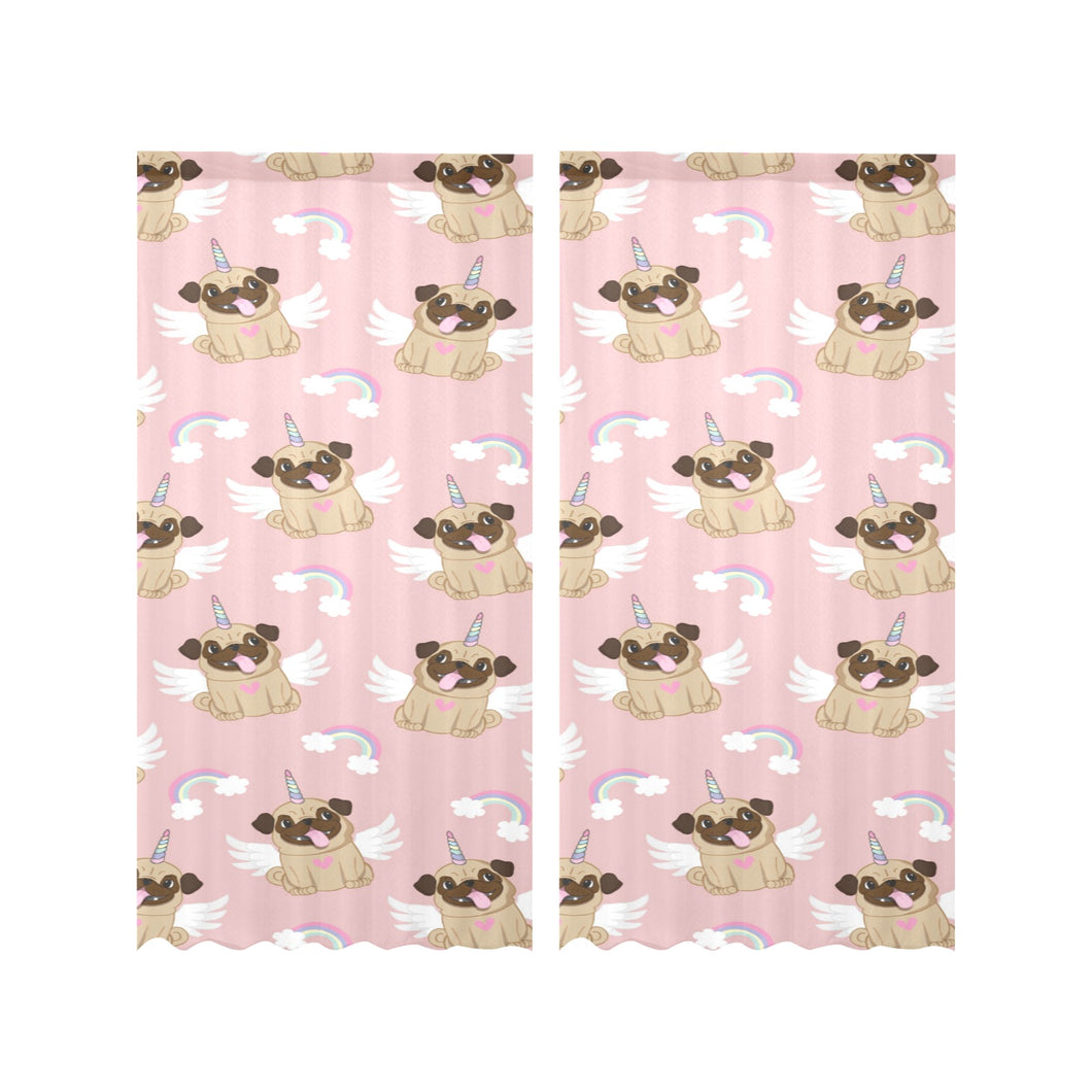 Cute unicorn pug pattern Gauze Curtain