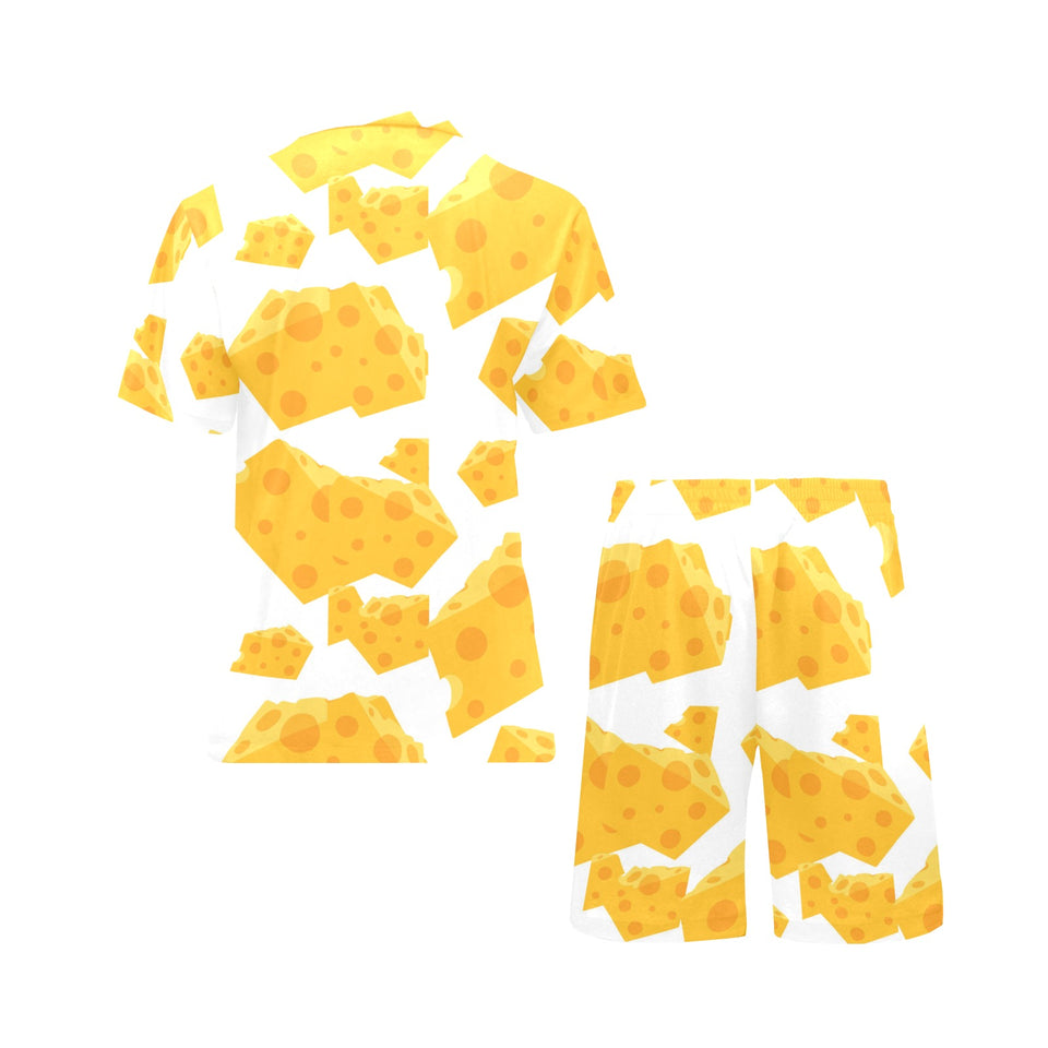 Cheese slice pattern Men's V-Neck Short Pajama Set