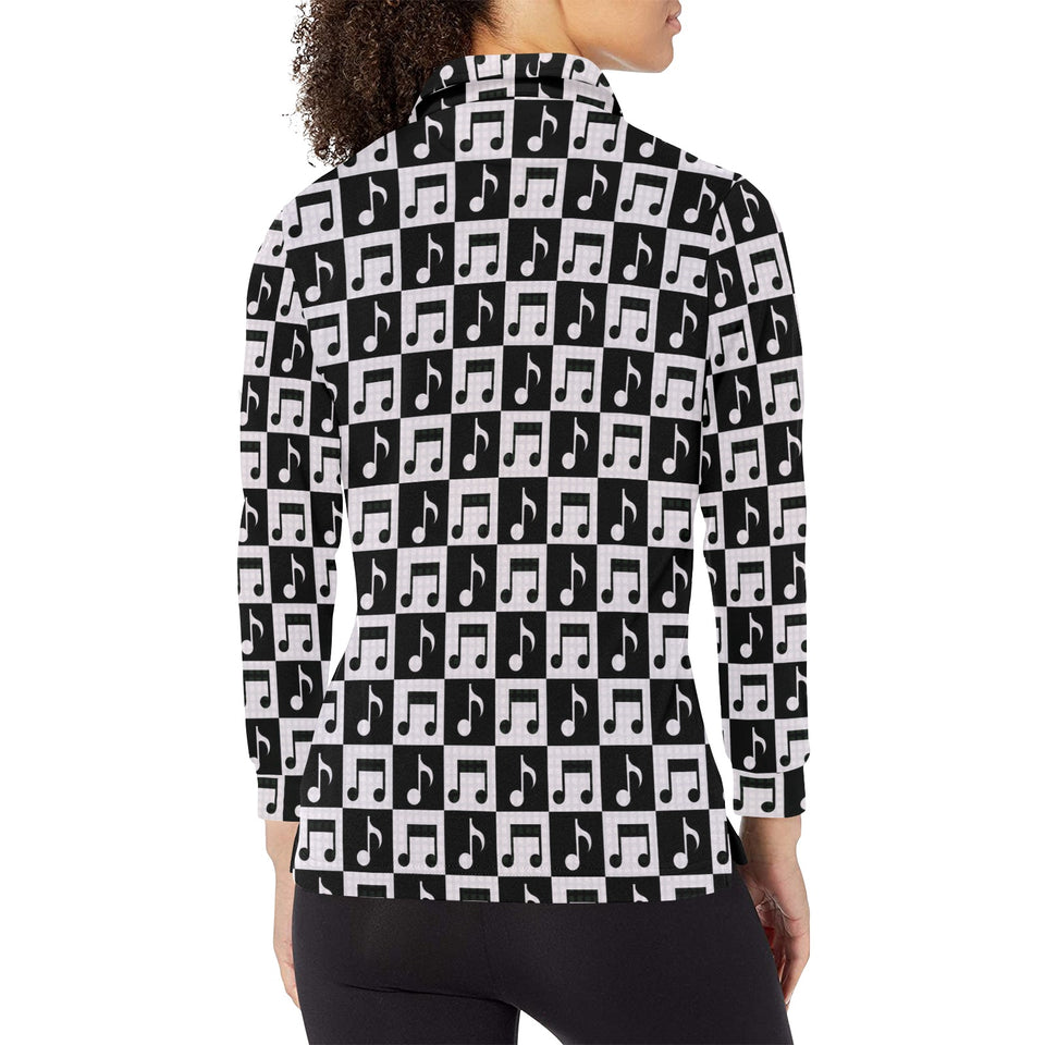 Music Notes Pattern Print Design 01 Women's Long Sleeve Polo Shirt