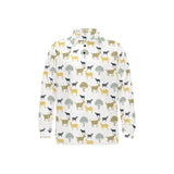 Silhouettes of goat and tree pattern Men's Long Sleeve Polo Shirt