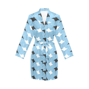 Stingray Pattern Print Design 03 Women's Long Sleeve Belted Night Robe