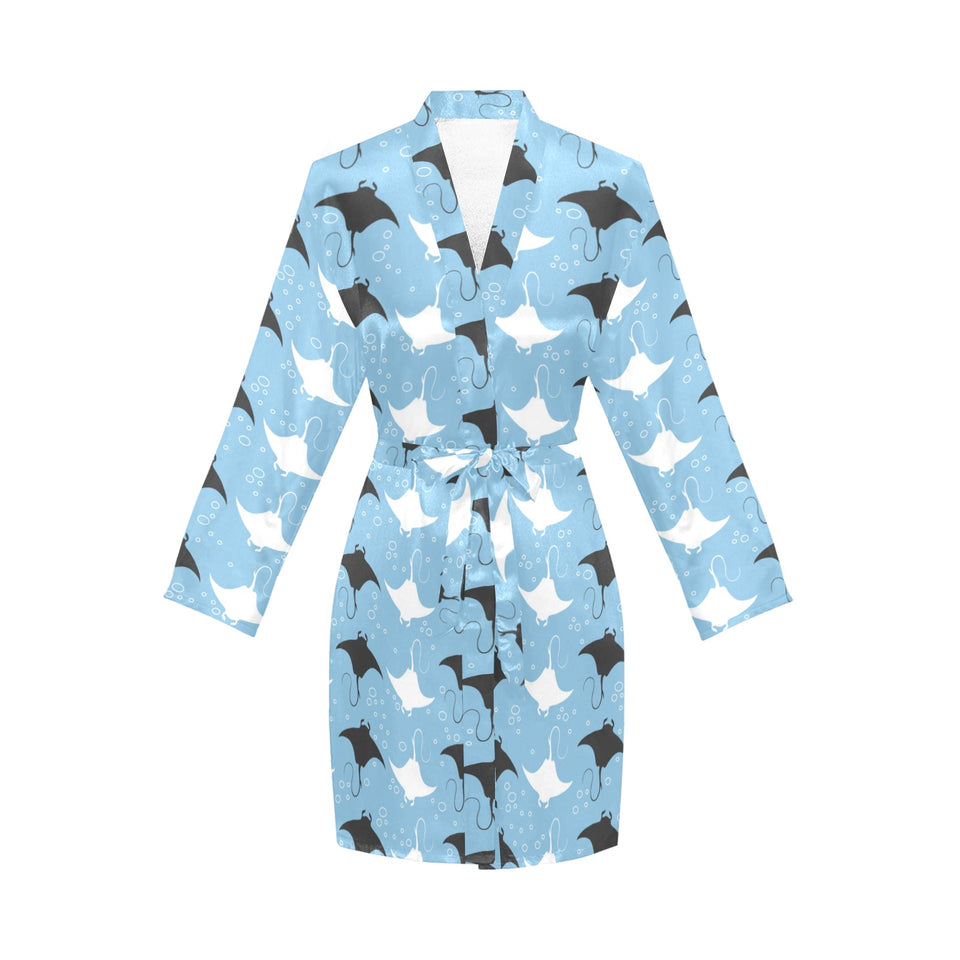 Stingray Pattern Print Design 03 Women's Long Sleeve Belted Night Robe