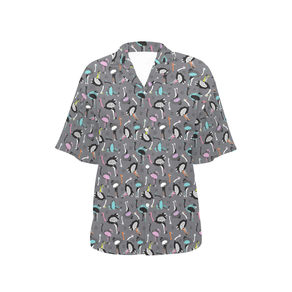Ostrich Pattern Print Design 01 Women's All Over Print Hawaiian Shirt