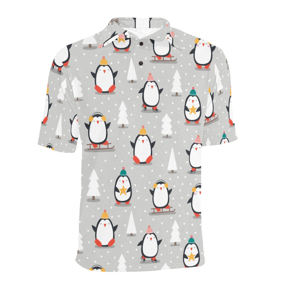 Cute Penguin christmas pattern Men's All Over Print Polo Shirt