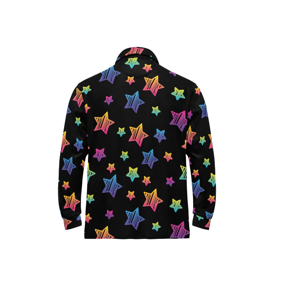Colorful star pattern Men's Long Sleeve Polo Shirt